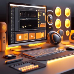 Fototapeta premium 3D Editing Suite Icon: Video Production and Editing Illustration Logo