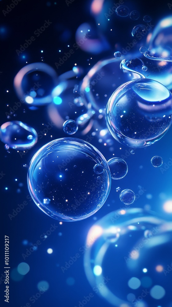 Poster abstract background with transparent spheres floating in space