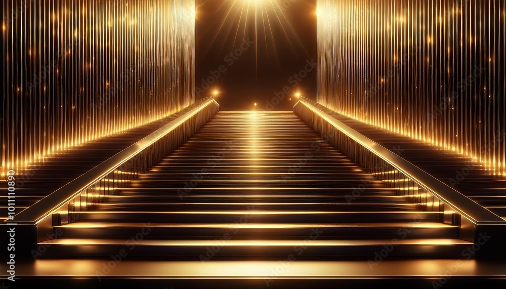 Canvas Prints Luxury golden Stairs Background with Glitter Light Effects