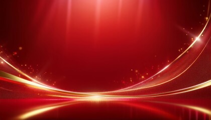 red luxury background with golden line decoration and curve light effect with bokeh elements