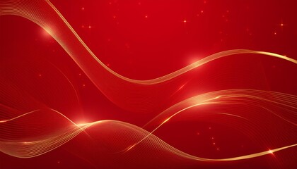 red luxury background with golden line decoration and curve light effect with bokeh elements