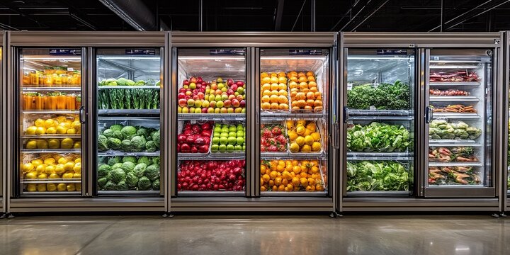 farm-fresh fruits and vegetables displayed in the refrigerated section of a supermarket ensuring quality preservation and freshness with cold storage technology