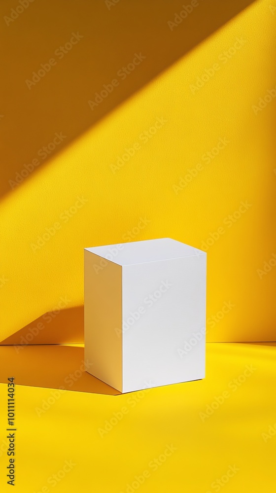 Poster white box casting shadow on yellow background minimal design