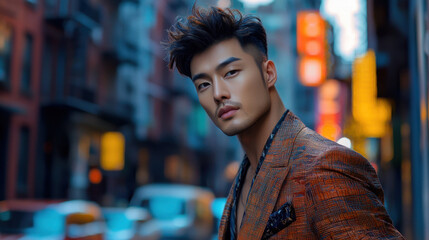 Fototapeta premium Stylish Asian Man in City