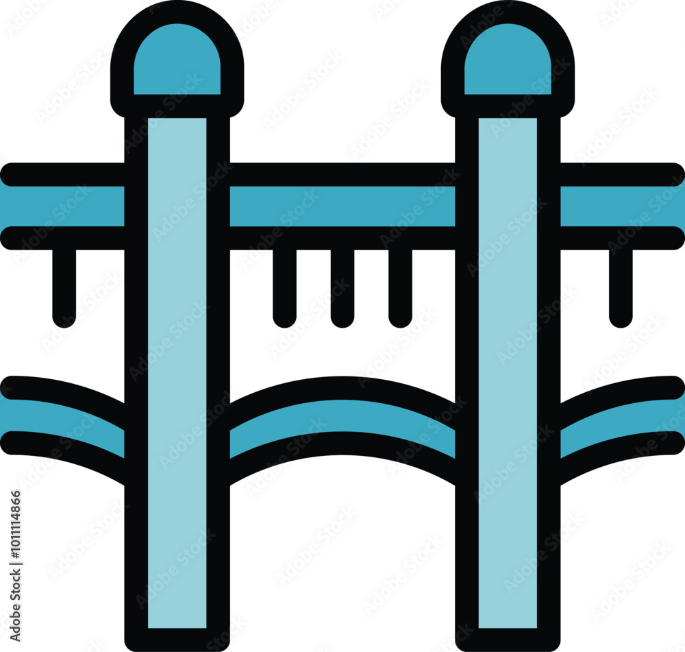 Poster this minimalist icon depicts a pedestrian bridge extending over a flowing river, symbolizing connect