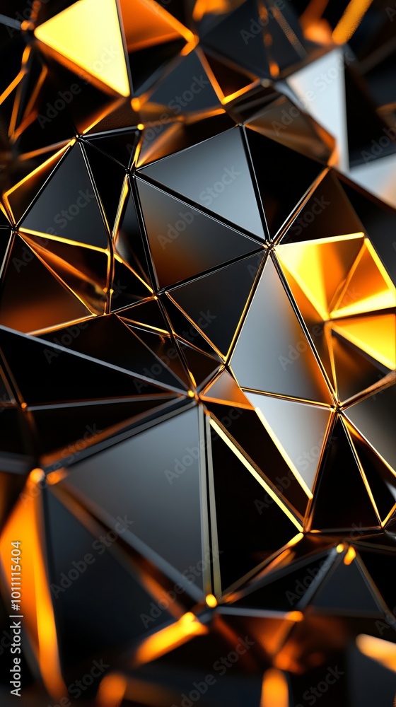 Poster abstract black and gold triangles forming complex geometric structure