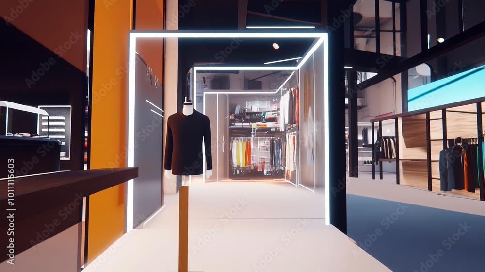 Poster a digital storefront for a virtual reality shopping experience. a digital storefront for a virtual r