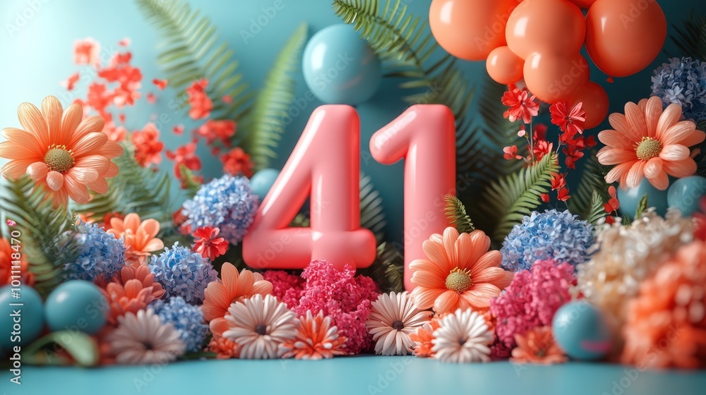 Canvas Prints Colorful floral arrangement with the number 41 for a celebration.