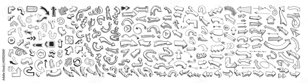 Fototapete a set of arrows drawn by hand with charcoal or brush. arrow abstract brush line stroke color vector 