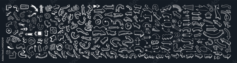 Poster collection hand drawn arrows. set arrows isolated on transparent background. hand drawn arrows, mark