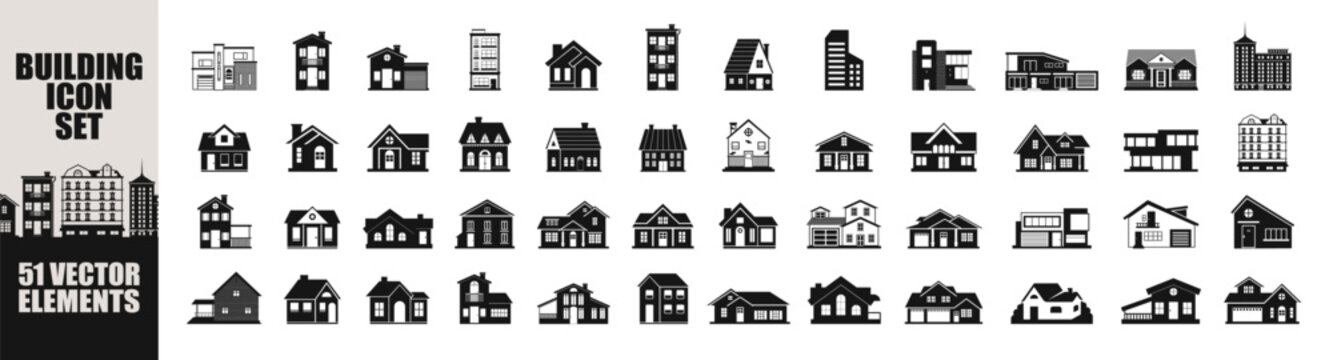 Home icon vector symbol estate house building apartment roof set chimney residential