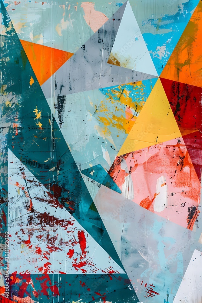 Poster a vibrant and dynamic abstract geometric backdrop featuring a kaleidoscope of colors and shapes, per