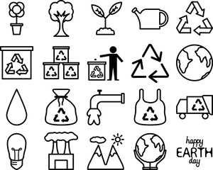 Earth Day - black and white icons pack