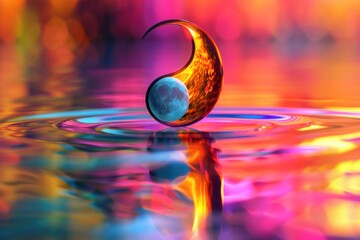 3D rendering of yin yang symbol with light reflection