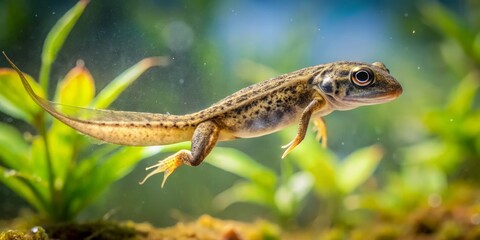 Fototapeta premium Tadpoles gracefully swim in pristine waters, illustrating the intricate growth and development of nature's young