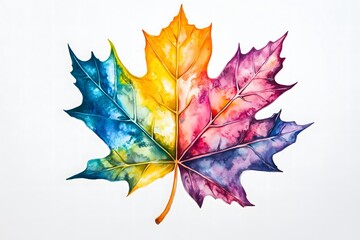 Naklejka premium A multicolored maple leaf isolated on a white background