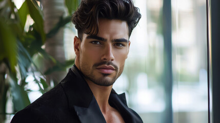 Handsome Man Portrait in Black Suit