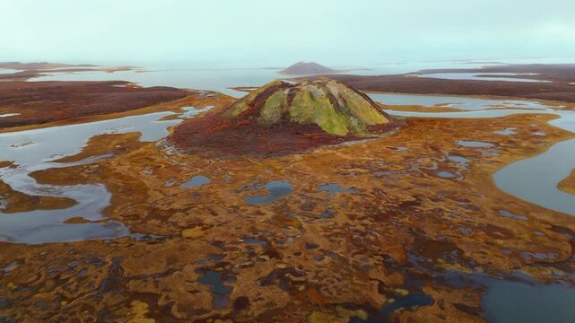 Scenery Of Pingo Formation In Tuktoyaktuk, Northwest Territories, Canada - Drone Shot