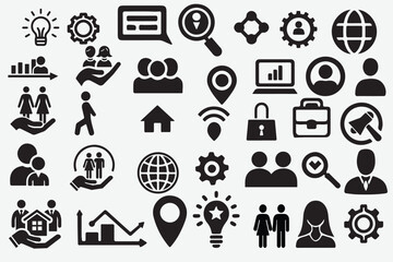 Community Manager elements silhouette vector 