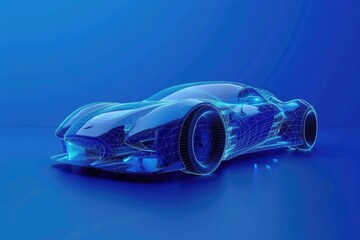 Automotive Blue. Futuristic AR Vehicle Wireframe Concept in Blue Hue