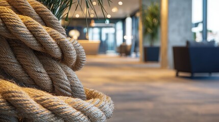 A close-up of a twisted rope in a modern interior, highlighting texture and design elements in a contemporary space.