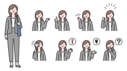 スーツ姿の若い女性　上半身・表情バリエーション