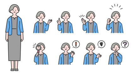 シニア女性　上半身・表情バリエーション