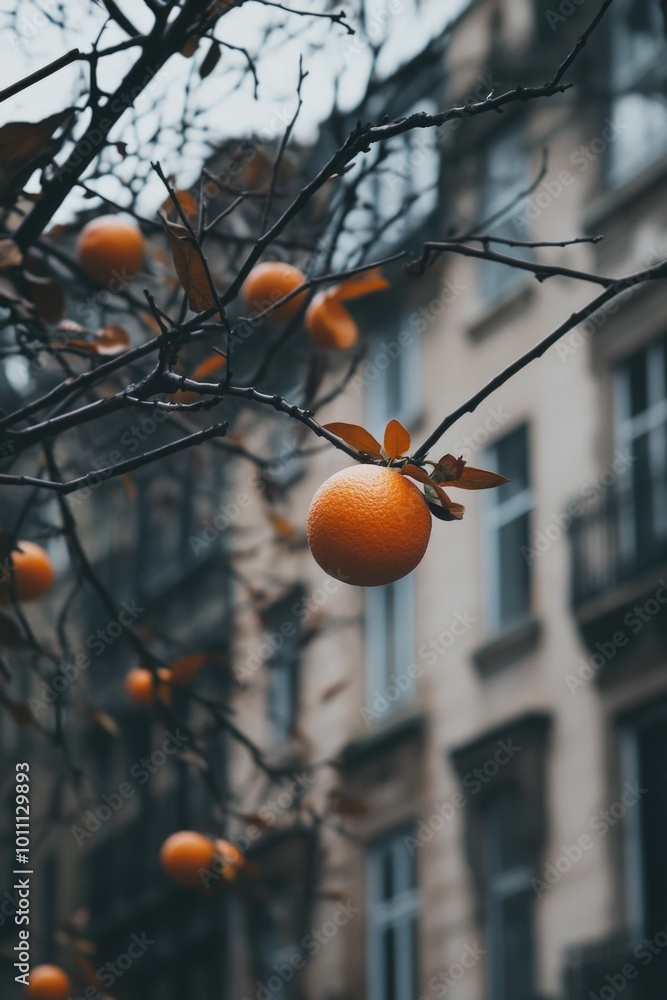 Canvas Prints Orange hanging from tree near building