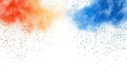 Obraz premium A vibrant splash of orange and blue powder against a white background, suggesting creativity.