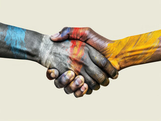 A symbol of a handshake between people of different races, genders, and cultures representing unity and inclusion.