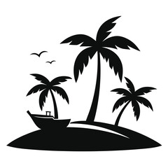 tropical island with trees silhouette vector illustration 
