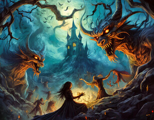 Sue&ntilde;o de fantasia nocturna con demonios