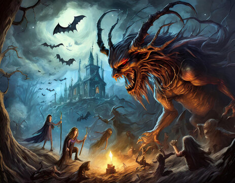 Sue&ntilde;o de fantasia nocturna con demonios