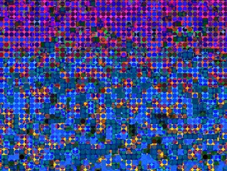 The image shows a medium-sized polka dot pattern illustration in pink, blue, green, yellow, and orange.