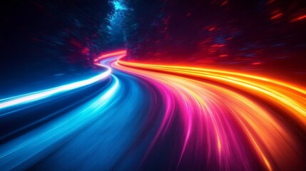 Light trails winding through a colorful nightscape