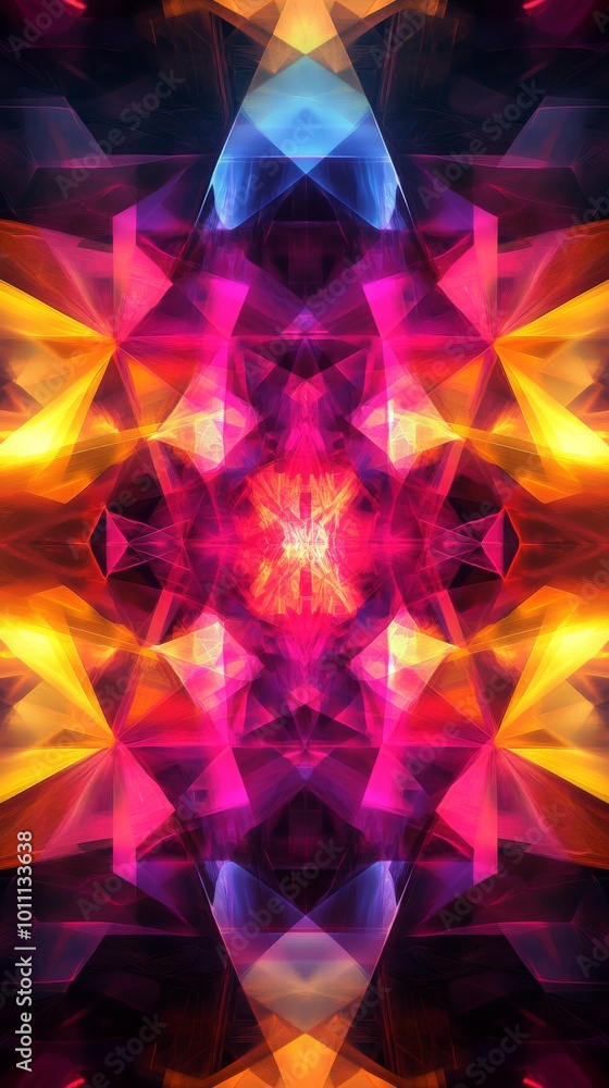 Poster abstract background showing colorful triangles forming a kaleidoscope design