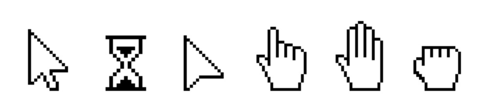 Cursor icon pixel set. Computer pixel cursor.