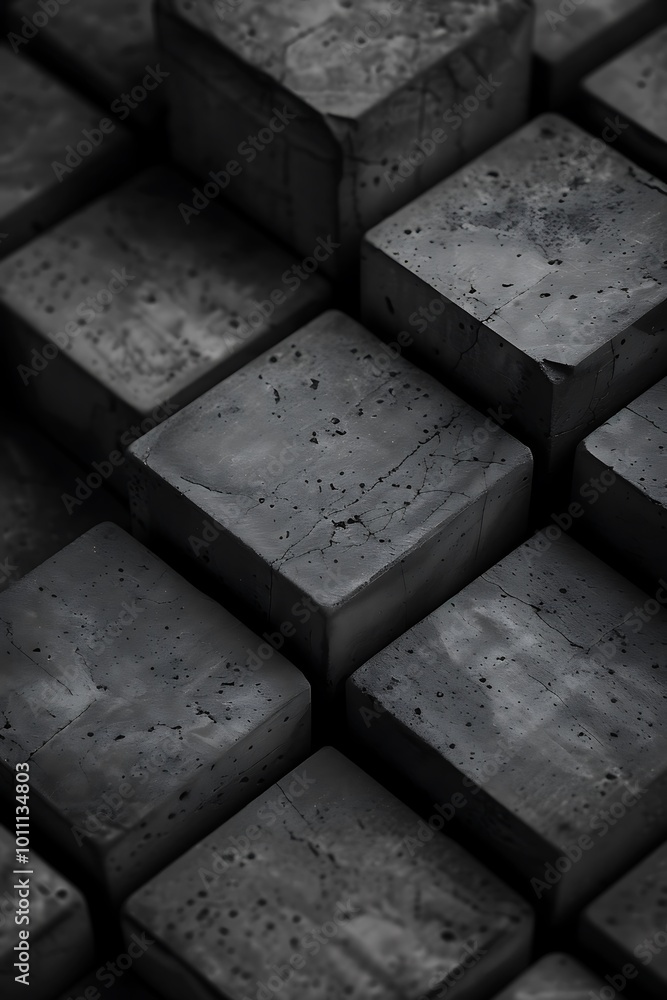 Poster dynamic black abstract backdrop featuring intricate cubic shapes: a visual exploration of depth, tex