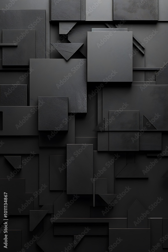 Poster dynamic black abstract backdrop featuring intricate cubic shapes: a visual exploration of depth, tex