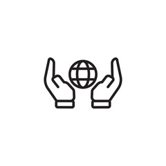 Shared planet icon. World in our hands. Hands holding globe.