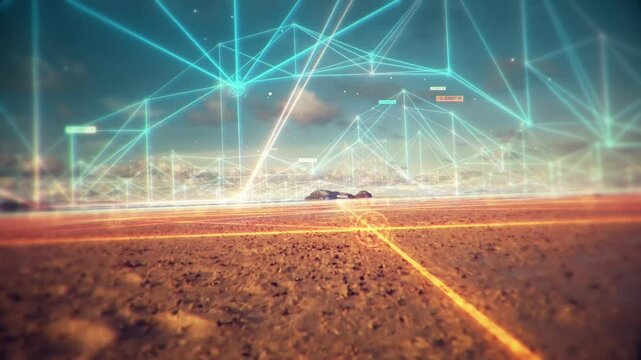 Futuristic Walk through on a Deserted Island with tracked UI elements
