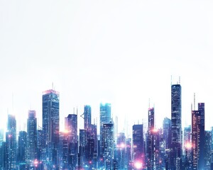 Fototapeta premium Futuristic city skyline with interconnected IoT devices, glowing in the night, showcasing a seamless network of smart technology, smart city, technology, IoT
