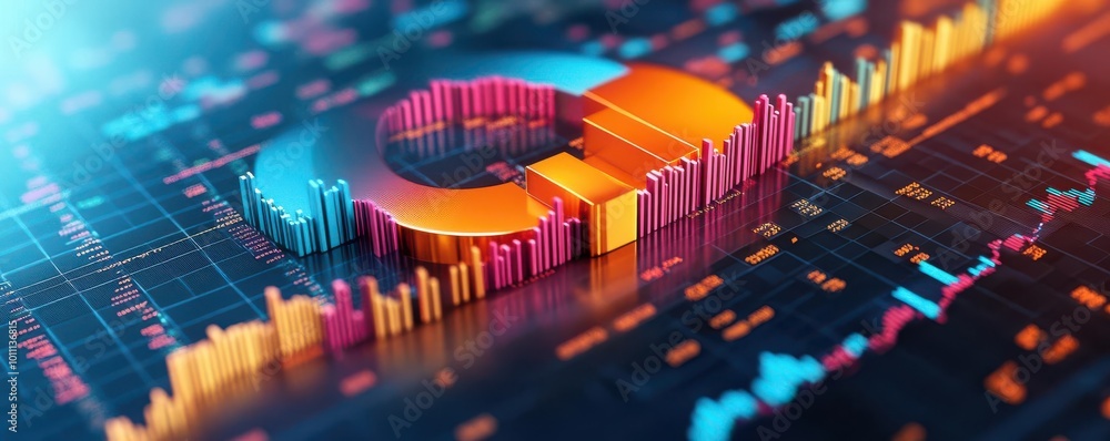 Poster colorful 3d graph showcasing data trends and analytics in a digital environment for business and fin