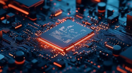 Fototapeta premium Advanced microchip and circuit design for next-generation digital technology innovation.