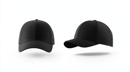 Two Black Baseball Caps Mockup