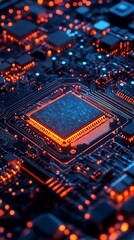 Obraz premium Circuit design and chip advancements accelerating the future of digital technology.