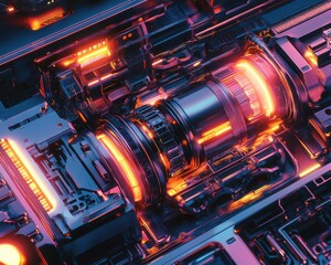 Futuristic glowing neon detail cyberpunk mechanism