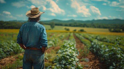 A farmer practicing biodynamic no-till agriculture to protect soil structure and minimize disturbance, no-till farming field scene, sustainable farming methods