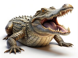Naklejka premium 3D Crocodile Illustration on White Background for Nature, Wildlife, and Animal Themes in Modern Digital Art Style