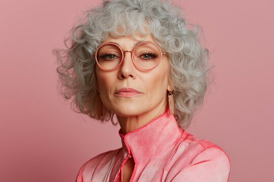 Portrait of a middle-aged nice-looking elegant woman in pink